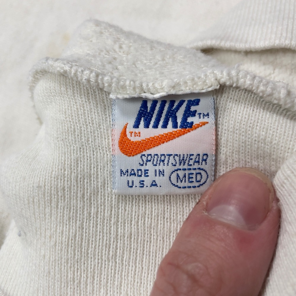 VTG Rare 70s Nike Orange Tag Cotton Quarter Zip Raglan Hoodie USA M White Blue - Picture 8 of 9